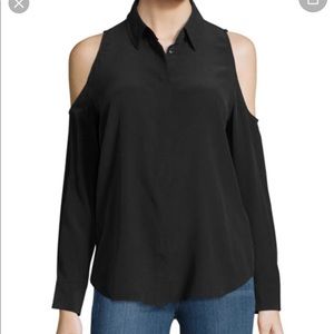 Equipment/Silk cold shoulder/button down blouse